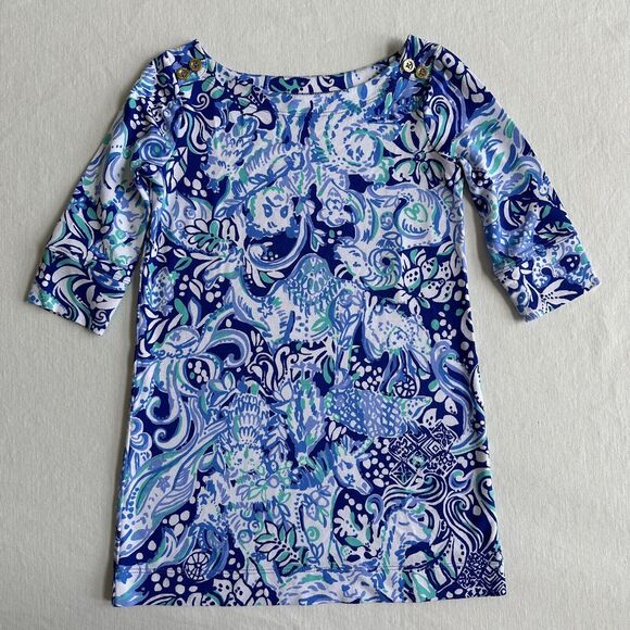 Lilly Pulitzer UPF 50+ Mini Sophie Shift Dress XS 2/3 Girls Blue Unicorn
